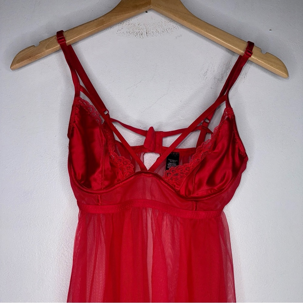 Victoria’s Secret Medium Red Mesh Lace Baby Doll Dress CP0501 - Picture 2 of 7